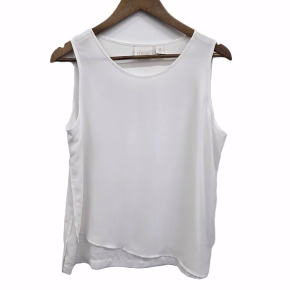 Chico's Tops - Chico's Womens‎ S White Sleeveless Blouse Layered Hem Tank Top Office Workwear